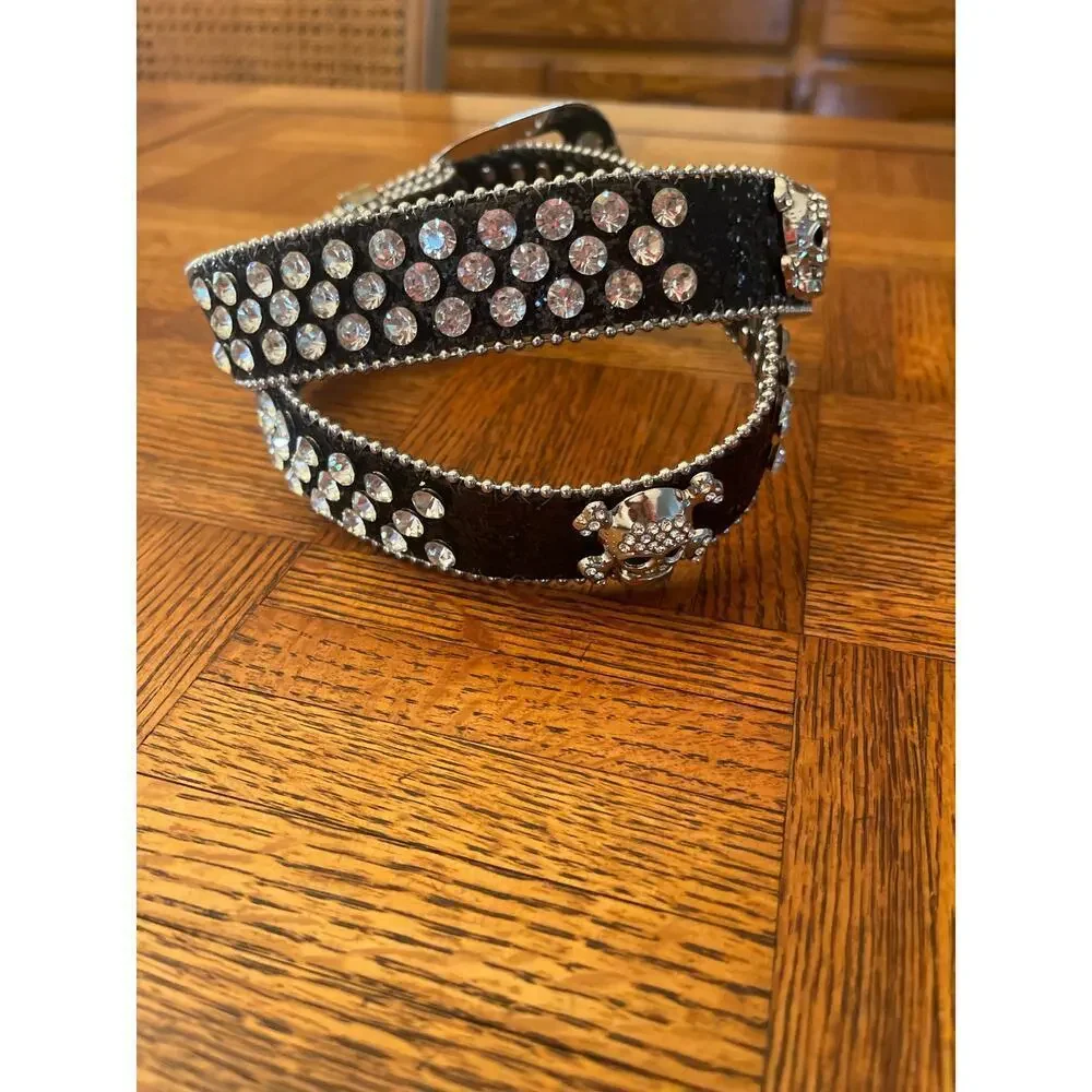 Rhinestone Glitter SKULL belt 44.5” long